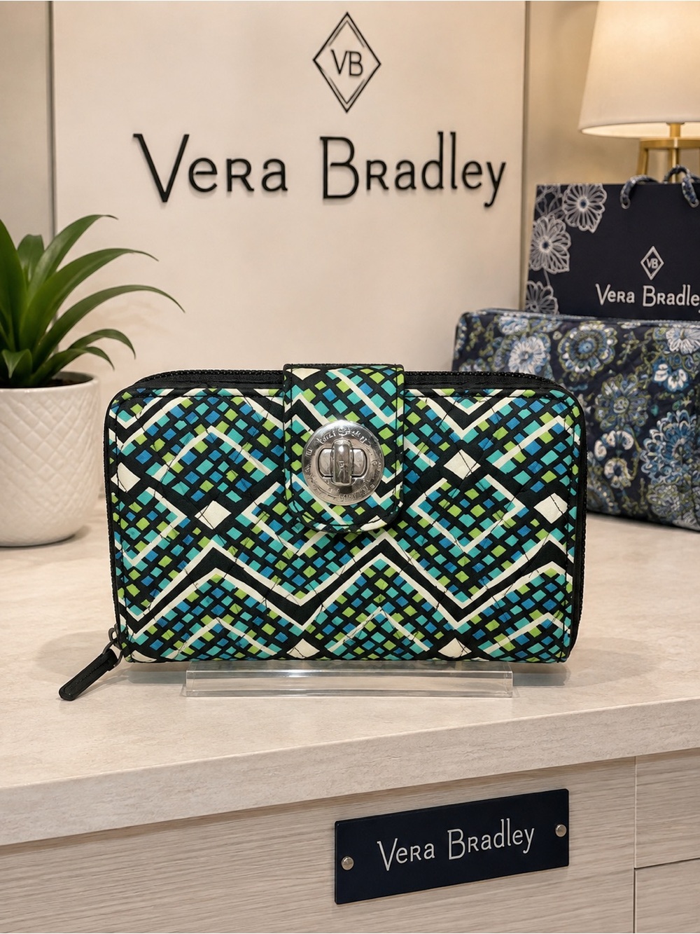 Vera Bradley RFID Turnlock Wallet in "Rain Forest" Pattern
